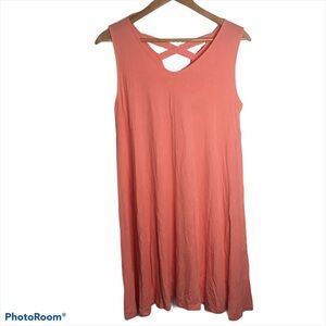 Style & Co Peach Sleeveless Swing Dress Criss Cross Strap Back Large Petite LP